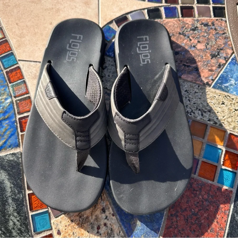 Flojos Memory Foam Flip Flops Black / Gray Size 8